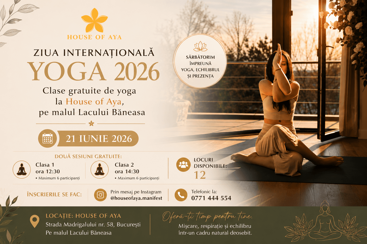 Ziua Internațională a Yoga 2026 – Clase gratuite la House of Aya